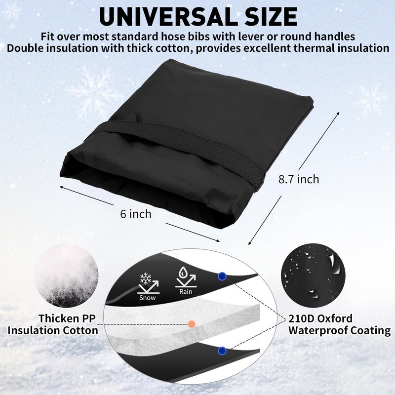 ORTUBE Outdoor Faucet Cover for Winter 6 Pack - 8.7"x 6" Reusable Waterproof Winter Freeze Protection Cover for Outside Faucet,Thickened (6 Pack Black) - Image 3